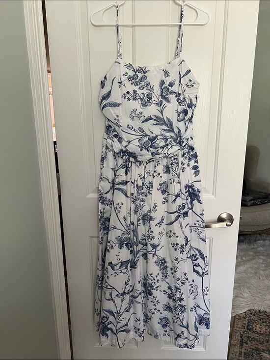 LOFT Dresses & Skirts - LOFT White Midi Dress with Navy Floral Print and Spaghetti Straps